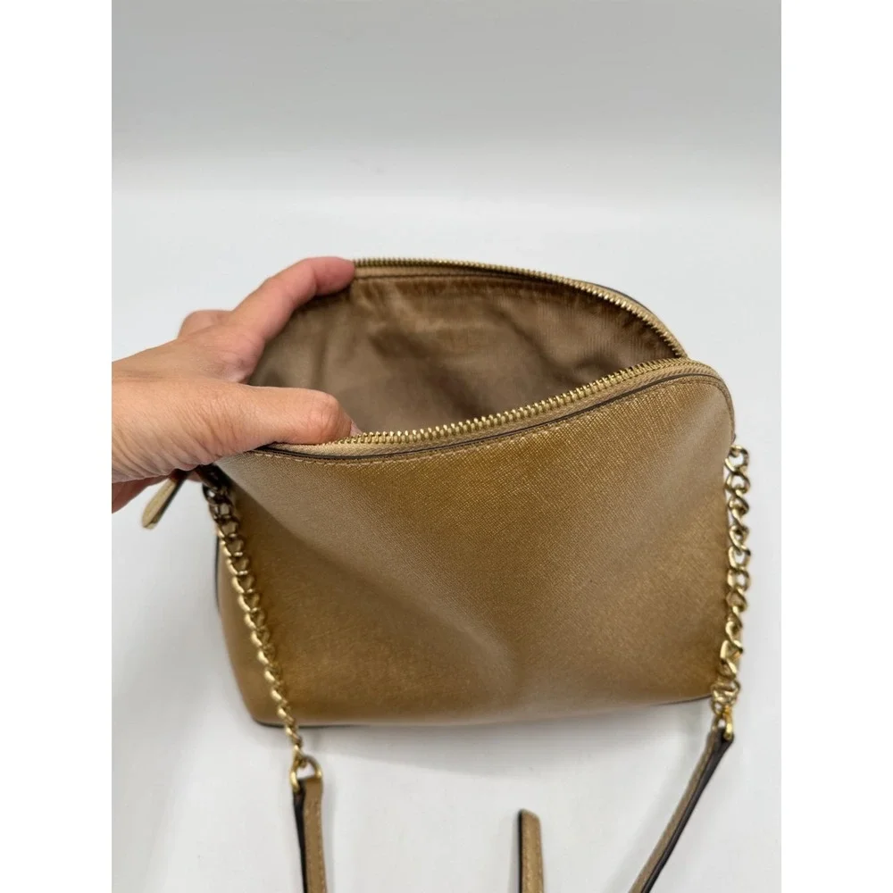 MICHAEL KORS Gold Saffiano Leather Dome Crossbody Bag Chain Strap AS IS